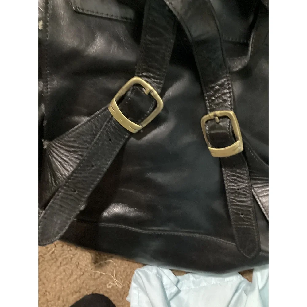 The Old Angler Italian Leather Black Backpack Flap Closure
